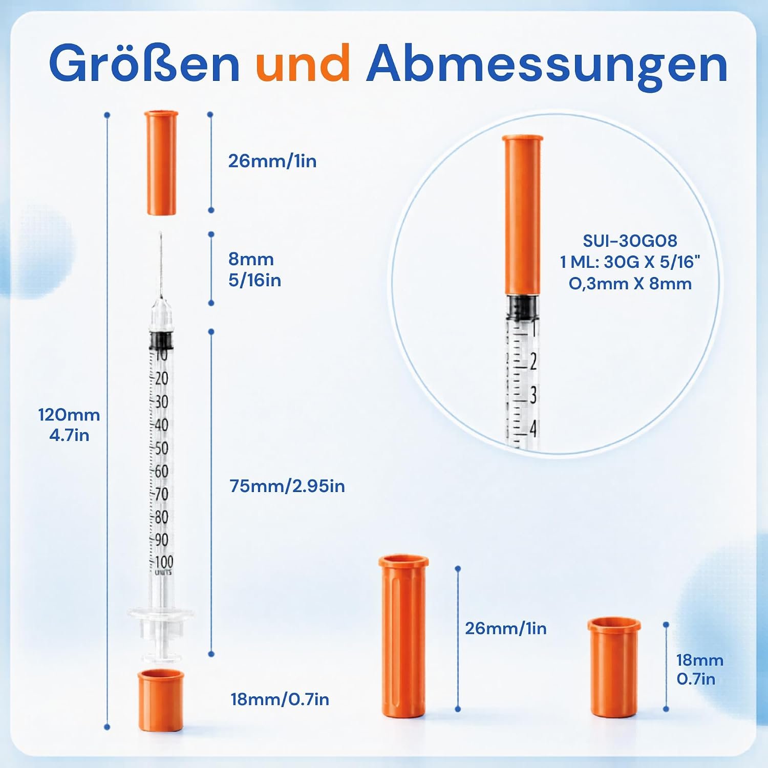 1ml Sterile Syringes With 30G 8mm Fixed Needle For Laboratory Use