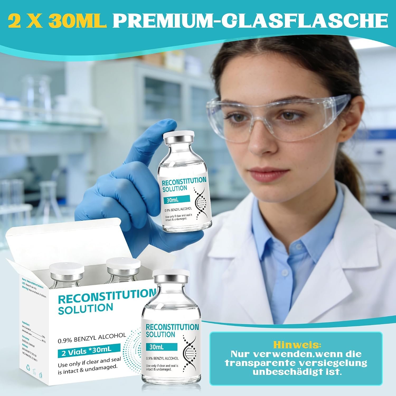 Bacteriostatic water (BAC WATER) Tiezeeu 30ml Sealed Glass Vials, Set of 2